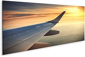 islandburner Tableau sur toile Aile D'avion Coucher De Soleil Au-dessus Des Nuages Cadre Affiche Poster Murale Tableaux