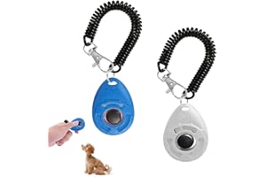 BASUIT 2 Pack Training Pet Clickers Pet Dog Training Tools Buzzer Aid Drop Behavioral Tool Wrist Strap Buttons for Obedience Behavior Commands Dog Cat Horse Bird(Blue+White)