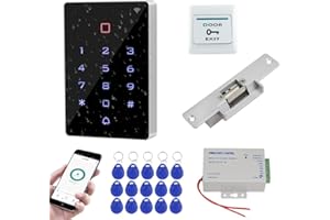 FUSYTULY Wifi Tuya Door Access Control System Kit Sets IP68 Waterproof RFID Keyboard + DC12V Power Supply Controller + NC Fail Safe Electric Strike Lock + 15pcs 125KHz Keyfobs