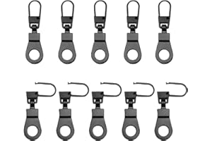 FINEASY 10 Pcs Zipper Pulls Zip Repair Kit, Zip Puller Replacement, Zipper Sliders, Metal Zipper Pull Tab, Zipper Pulls Fixer for Backpacks Jacket Luggage Suitcases Coat (Black)