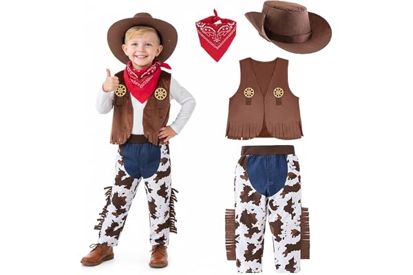 Vicloon cowboykostym outfit för baby småbarn barn, cowboy kostym outfit fin utklädnings set, pojkar och flickor cowboys utklädnad med röd bandana och hatt, perfekt för utklädningsfester, semestrar