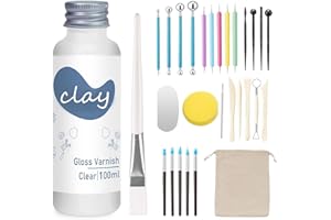 KINTSUKUROI 29PCS Air Dry Clay Glaze with Sculpting Tools Kit, Clay Varnish Sealant for High Luster, Scratch Resistant, Waterproof, Pottery Tool kit for Sculpting, Modeling, Shaping (Gloss)