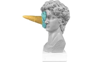 Foway David Bust Sculptures Ice Cream Smashing David Sculpture Ice Cream Mischief Portrait Sculpture Greek Statue For Bedroom Living Room Porch Desktop Decoration Ornaments13.5x8x16cm