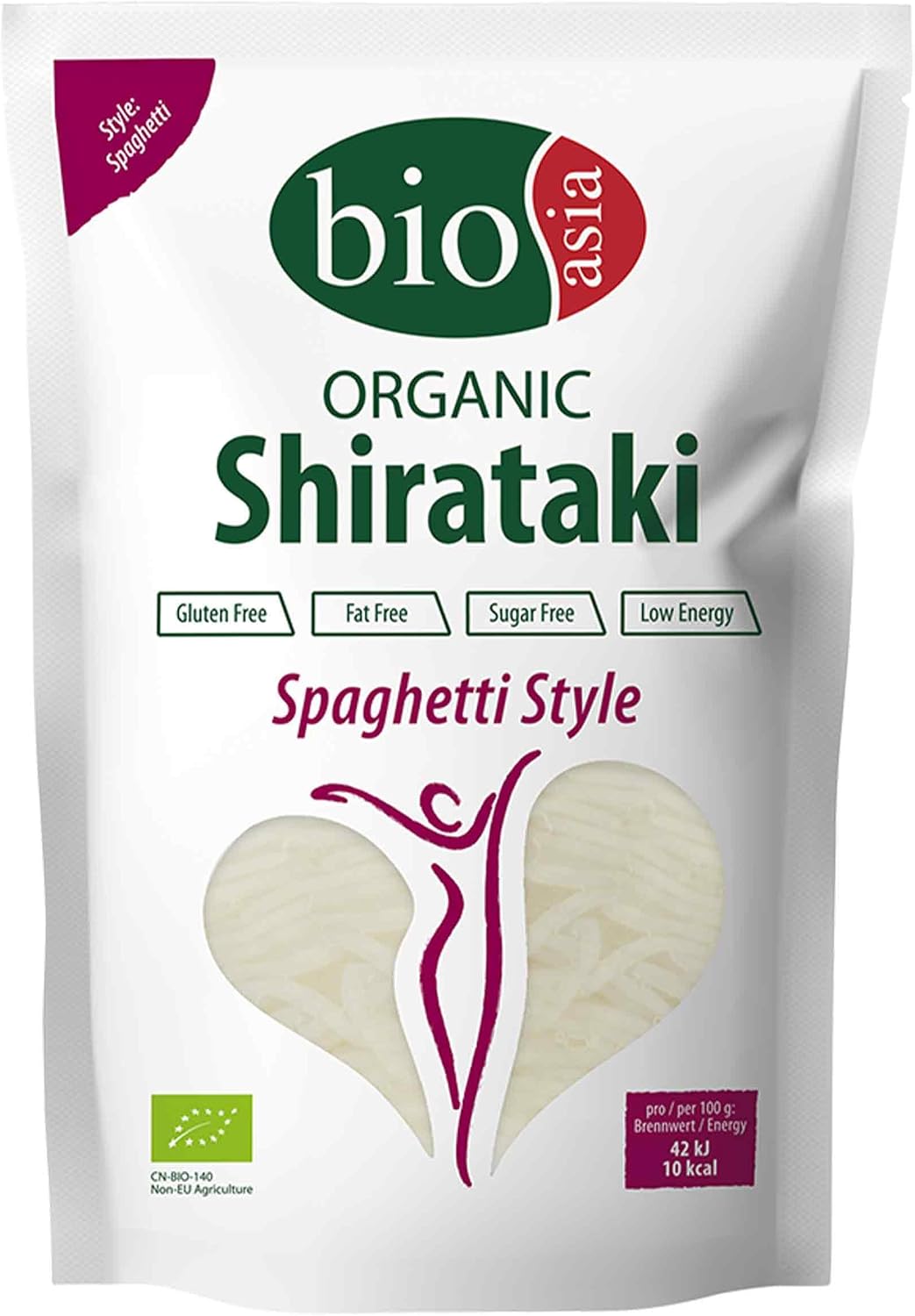 BIOASIA Espaguetis Shirataki ecológicos, fideos hechos con harina de konjac ecológica, bajo en calorías, sin azúcar, grasa ni gluten, 1 x 270 g