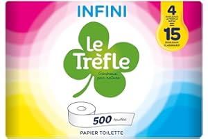 LE TREFLE Le Trèfle Infini – 4 Maxi Rouleaux de Papier Toilette, 500 Feuilles Double Épaisseur, Plus de 3 Fois la Longueur d'un Rouleau Standard, Blanc