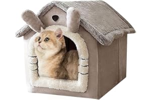 Voarge Cama De Cueva De Gato, Interior Casa para Gato Cama Plegable para Perro con Cojín Extraíble, Impermeables, cálidas, Resistentes a la Intemperie, para Gatos, Perros, M