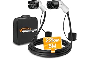 GUWIEYG Câble de Recharge Type 2 22KW 32A 5M, Câble Type2 Recharge Voiture Electrique pour EV/PHEV avec Sac de Transport