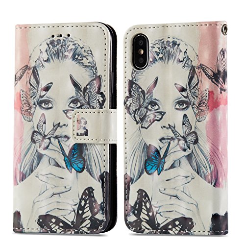 Ooboom iPhone XS/X Hülle 3D Flip PU Leder Schutzhülle Stand Handy Tasche Brieftasche Wallet Case Cover mit Trageschlaufe für iPhone XS/X - Schmetterling Mädchen Ooboom iPhone XS/X Hülle 3D Flip PU Leder Schutzhülle Stand Handy Tasche Brieftasche Wallet Case Cover mit Trageschlaufe für iPhone XS/X - Schmetterling Mädchen