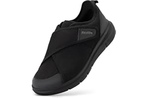 FitVille Men's Extra Wide Fit Diabetic Shoes with Double Straps, Easy-Close Orthopedic Slippers for Swollen Feet Plantar Fasciitis, Lightweight Walking Trainers