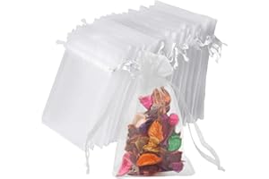 vaolmlop Lot De 100 Blanc Sachets En Organza,10 * 15 Cm,Petits Sacs Cadeaux Avec Cordon De Serrage - Pour Mariage,Pochette Cadeau,Sachets De Mariage,Cadeaux De Noël, Bonbons
