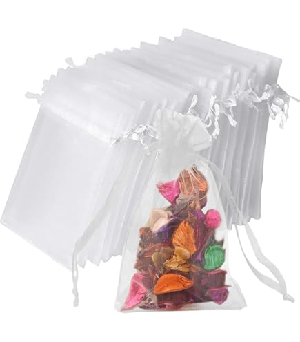 Lot De 30 Sachets Organza Rose à Marguerites 10x15 Cm – Avec Cordon De Serrage, Pour Dragées, Bijoux, Cadeaux De Mariage