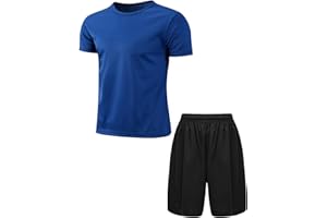 RUNQHUI Enfant Garçon Ensemble Sport T-shirt Séchage Rapide Manches Courtes et Short de Sport Survêtement Eté 5-16 Ans