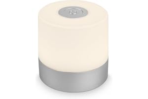 BRILONER - Mini lampada da tavolo senza fili, ricaricabile, a batteria, lampada da scrivania dimmerabile, abat jour, USB-C, lampada comodino senza fili, 2W 150lm 2.700K, 7x7 cm, Bianco Caldo, argento