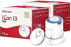 Sinocare iCan CGM, Continuous Glucose Monitor, 15 Days Wear-life & IP28, Every 3 Minutes Output Test Value Via iCan CGM App, Pack of 2 Sensors & Transmitters