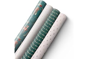 Kraft & Co 4 pack 44cm x 5M of Gift Wrapping Paper, Quality Festive Designed Kraft Paper, Eco-Friendly, Recyclable Wrapping Paper Ideal for Gifts, Arts & Crafts (20M Total) - Festive