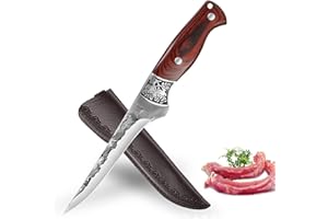 Fubinaty couteau à désosser couteaux de cuisine japonais forgé à la main couteau de cuisine Full Tang High Carbon Steel Outdoor couteau de cuisine avec étui en cuir pour camping BBQ