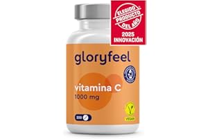 gloryfeel® Vitamina C 1000mg - Suministro para 7 Meses - Solo 1 Tableta al Día - Para el Sistema Inmunológico - Reduce el cansancio y la fatiga - 100% Pura, Vegano y sin aditivos