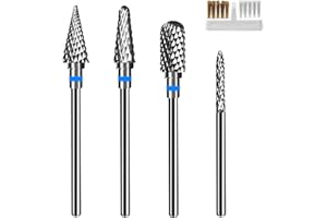 Momowin Embout Ponceuse Ongles Set, 4 Pcs TêTe de Broyeur à Ongles en Acier au TungstèNe et 1 Pcs Nail Drill Brush pour Exfolier les Cuticules, Enlever les Gels et Polir