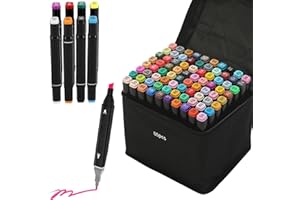 LEMIL Pennarelli a 80 colori a doppia punta, asciugatura sicura e veloce, pennarelli da colorare, pennarelli permanenti, pennarelli da disegno con borsa in tessuto portatile e base