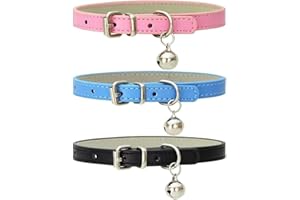 PLAYEXEN Collare Gatto 3 Pezzi & Collari per Cane Piccola in Pelle PU Regolabili con Campanello Leggero e Morbido Collare Gatto Personalizzato Regolabile per Cani Colori Rosa Blu Nero (Taglia-XS)
