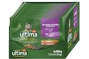 Ultima Comida Húmeda para Gatos con Pollo y Salmón, 4 x 85 gr x 12 (4.08 kg)