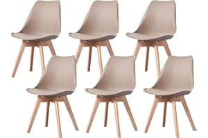 PEZ ROJO Lot de 6 Chaises Scandinaves, Chaises Salle à Manger, Chaise Cuisine, Salon, Chaises Taupe, Design Ergonomique, Pieds Bois de Hêtre Massif