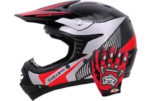 Zorax ZOR-X19 Red M (51-52cm) PREDATOR Kids Motocross Motorbike MX Helmet ECE 2206 & Gloves M(6cm)