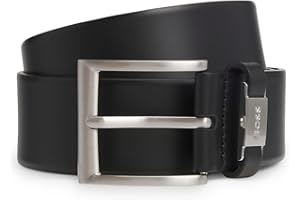 BOSS Herren Connio Gürtel aus italienischem Leder mit Logo-Schlaufe und Details aus gebürstetem Metall