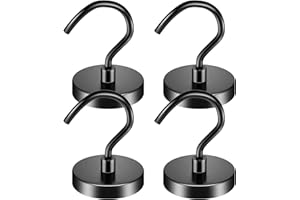 FINDMAG Crochet magnétique, 100 LB (45,4 KG) Force de traction crochet d'aimant lourd, crochet d'aimant néodyme pour suspension, aimant avec crochet, crochet magnétique pour serviette, cuisine - 4 PCS noir