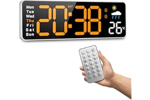 TOVE KNIGHTY Orologio da Parete Digitale,12" Grande Orologio Digitale Con Telecomando,Multifunzionale Orologio da Parete da Può Testare le Previsioni Meteorologiche Sull'umidità,Per Soggiorno Ufficio aula,Arancion