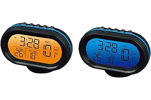 Yosoo 12V voiture thermomètre numérique Voltmètre horloge alarme moniteur, tension d'horloge compteur multifonctionnel Auto indicateur de température, horloge LCD moniteur batterie compteur (bleu)