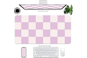 BLESWIN Leather Mouse Pad Protector, Large Desk Mat with PU Leather, Non-Slip Office Desks Pad, Waterproof Writing Pad for Office and Home (31.5in x 15.7in, Purple Plaid)