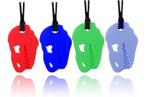 GNAWRISHING Lot de 4 colliers sensoriels à mâcher en forme de dinosaure, parfaits pour autistes, TDAH, SPD, moteurs ocraux, garçons et filles (robuste, durable), 80.0 grams