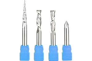 Sinoprotools 4 Pcs Solid Carbide Carving Router Bit Set 1/4 Shank,Engraving Router Bits, CNC Carving End Mills,V Groove Spiral Tapered Milling Cutter,Engraving Tools for Wood Sign Making&Lettering
