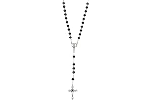 Eurofusioni Rosario cattolico Preghiera Uomo e Donna - Collana di Perline in Legno Nero e Croce placcata Argento