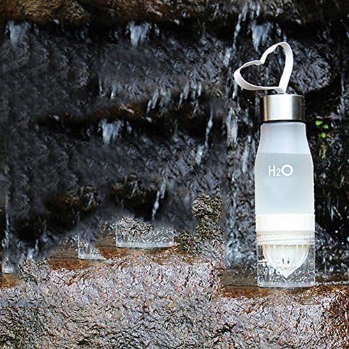 H2O Water Bottle Portable Juice Lemon Fruit Infuser Squeezer Bottle - Bottom Infuser Style with Flip Top Lid - 22 oz/ 650ml BPA Free Plastic (White)