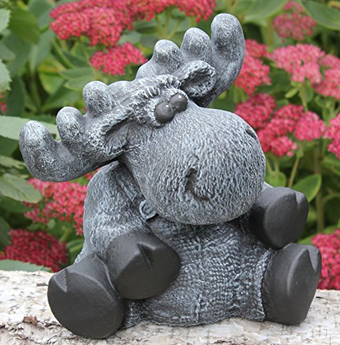 Steinfigur Elch sitzend in Schiefergrau, Figur, Deko, Garten, frostsicher - 4