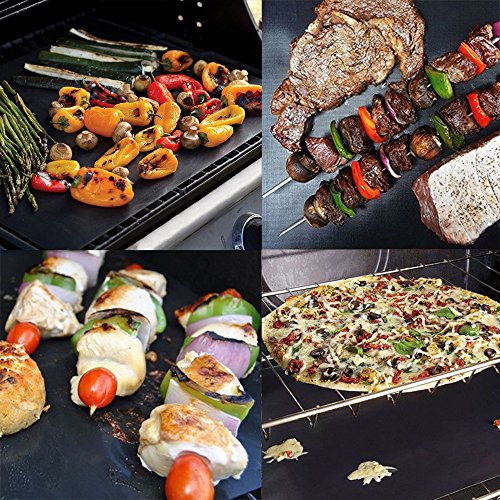 COKOSIM Satz von 5 Stücke BBQ Grill Matte – Wiederverwendbare Hochtemperaturbeständigkeit für Barbecue, Grillen, Backofen, Herd Kochen und Backen – Schwarz - 4
