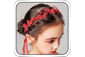 IYOU Princesse Rouge Fleur Couvre-Chef Robe De Cheveux De Perles Cristal De Mariée Accessoires De Cheveux de Mariage Pour Les Filles De Fleurs