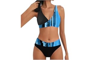 Allegorly Damen Bikini Set Triangel Breites Unterbrustband Bademode Zweiteiliger Badeanzug Wickeloptik Lace Up Bikini Bademode V Ausschnitt Blumenmuster Zweiteiliger Badeanzug Swimsuit