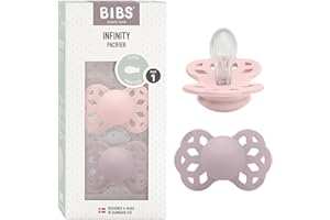 BIBS Infinity Symmetrischer Schnuller Zweierpackung, bisphenol-A frei, Symmetrischer Silikonsauger, Symmetrischer Nippel. Silikon, 0-6 Monate (2er Pack), Blossom/Dusky Lilac