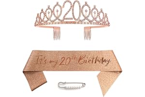 CEQINY 20th Birthday Sash Tiara and Crowns for Girls, Birthday Queen Rose Gold Tiara, Princess Tiara Rhinestone Headbands with Combs Bridal Wedding Tiaras for Wedding Prom Bridal Party Christmas