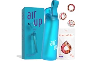 air up Butelka na wodę (625 ml) Ocean Blue + 3 kapsułki Cherry Cola, kapsułki smakowe bez cukru i butelki na wodę ze słomką, aromatyzowana butelka na wodę