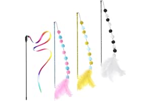 DTTRA ZGDEIWGF 3 sztuki kijków z piórami dla kota, 1 sztuka śmiesznej taśmy dla kota, zabawki dla kota, zabawki dla kotów z patyczkami z piórami