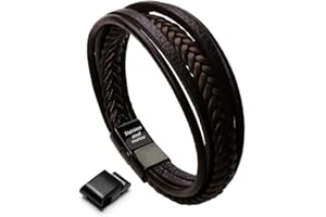 murtoo Bracelet for Man Cowhide Genuine Leather Women Unisex Cuff Wrap Bracelet Brown Black Multi-Layer Magnetic Clasp Rope Wristband
