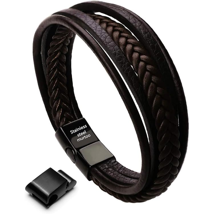 Bracelet en cuir tressé pour homme : double tour avec fermoir magnétique - France