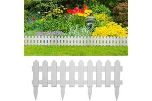HOMIUSE Bordes de jardín Bordes para Jardin Vallas Plastico Bordes De CéSped Valla De Piquete De PláStico Vallas para Jardin Borduras para Jardin Borduras Jardin 17 Unidades PP Blanco 10 m