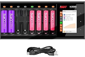 ISDT N8 Intelligente Akku Ladegerät für AA AAA,Bis zu 8 Akku, Batterie Ladegerät mit Ladezyklus/Entladung/Analyse/LCD Anzeige,für 1,2V NI-MH NI-CD Li-lon AA und AAA Rechargeable Battery