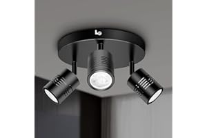 Kimjo Black Ceiling Lights Spotlights Adjustable, GU10 Ceiling Spotlight Fitting, 3 Light Spotlight Bar, Spot Lights Ceiling Black, Kitchen Lights Ceiling for Bedroom Living Room