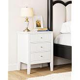 HEYZOEY Vintage Bedside Table with 3 Drawers, Farmhouse Rustic Nightstand with Gold Handles, Side Table for Bedroom and Livin